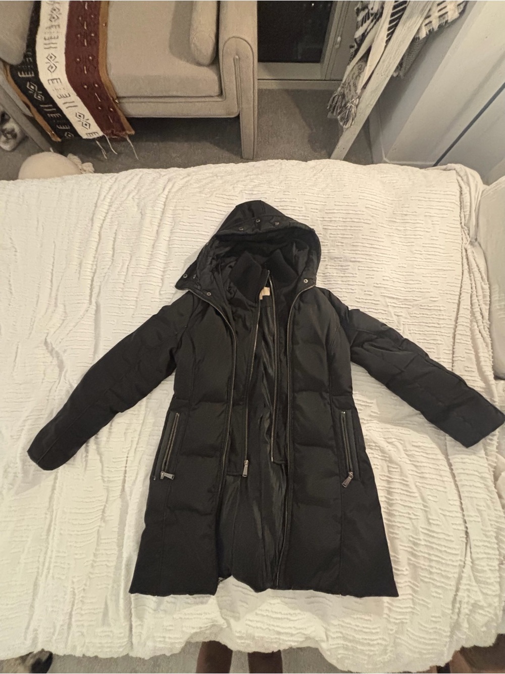 Michael Kors Black Hooded Long Puffer Jacket